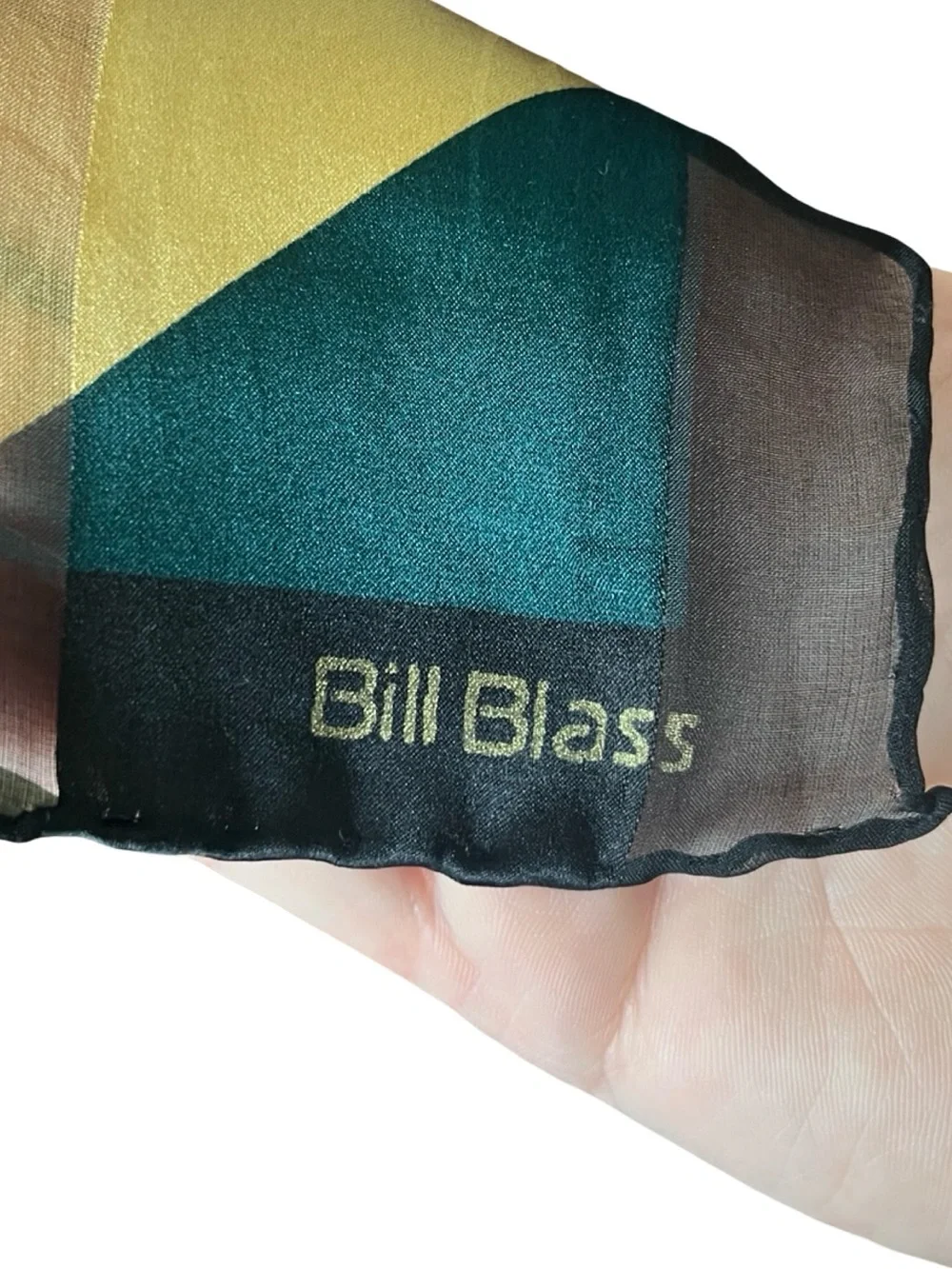 Vintage Bill Blass Silk Scarf Sheer Fall Geometric Teal Purple Lightweight